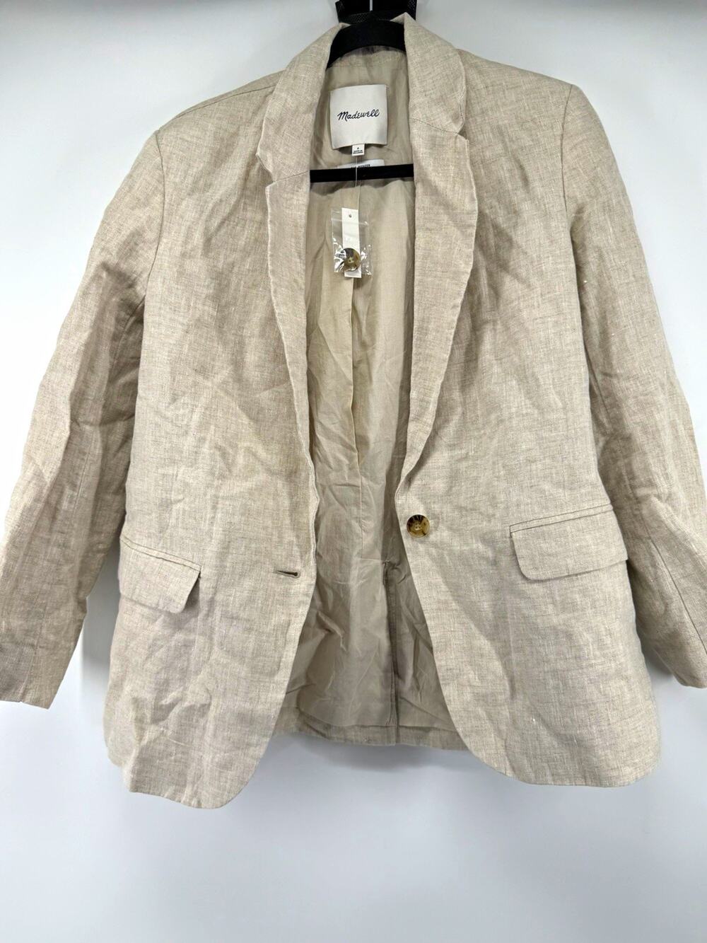 Madewell The Mercer Women’s S Beige Lined Linen Blazer Jacket Long Sleeve NWT